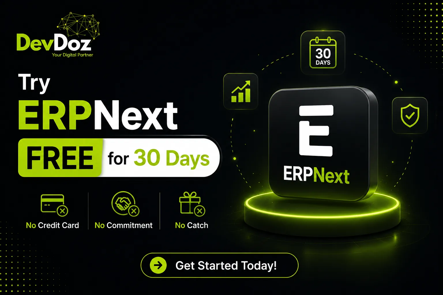 30-day free ERPNext trial by DevDoz — experience Frappe and ERPNext live at zero cost