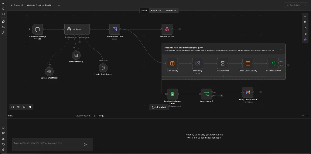 DevDoz AI Website Chatbot showcase